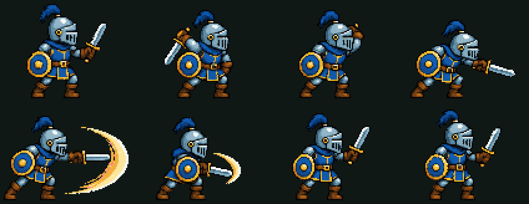 Compiled Blue Knight attack sprite contact sheet